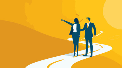 vector illustration of a business man and woman standing on the road,