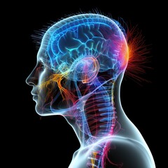 Naklejka premium MRI scan of a human head showing the brain and nervous system