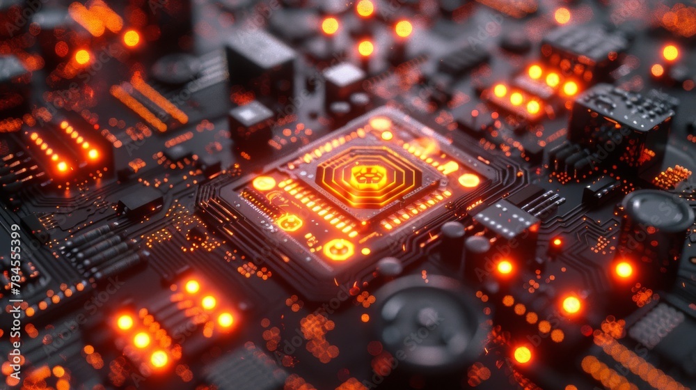 Poster This is a close-up 3D rendering of a quantum computer