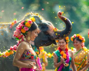 Obraz na płótnie Canvas Traditional Thai Songkran festival vibrant attire