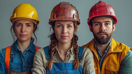 Confident female leader with construction team on International Workers' Day