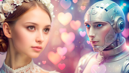 Artificial intelligence and beautiful young woman