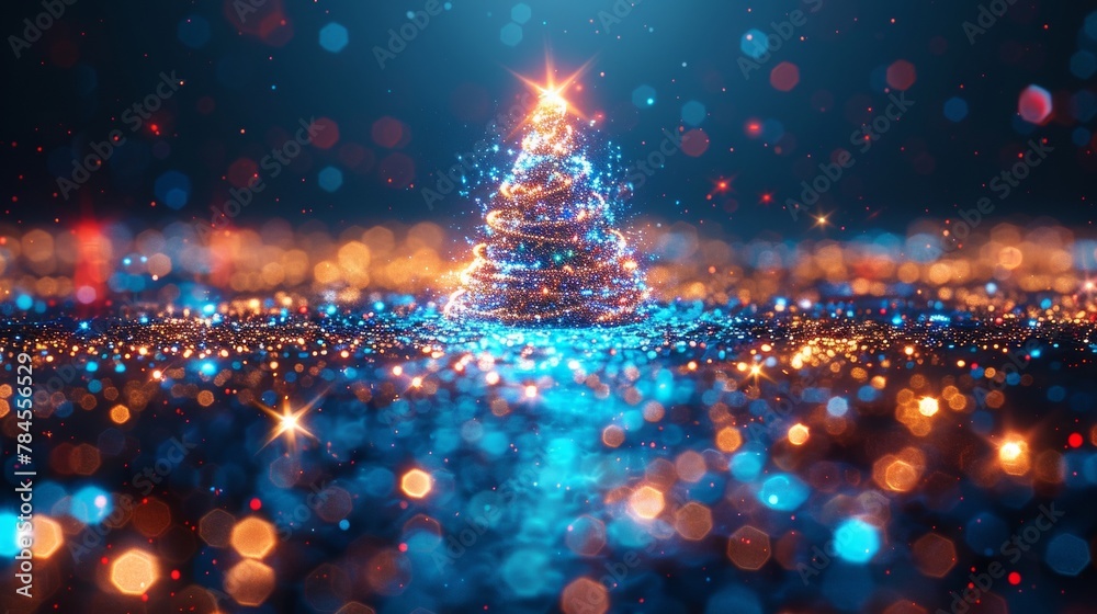 Aufkleber Digital banner with Christmas tree and the year 2023 in electronic technology style. Merry Christmas card in cyber-computer design for the new year. Digital banner of event in 2023 in the year 2023.