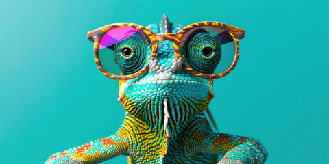 Cool Gecko with Stylish Sunglasses perched on Head Funny Animal Concept for Summer Fashion Shoot