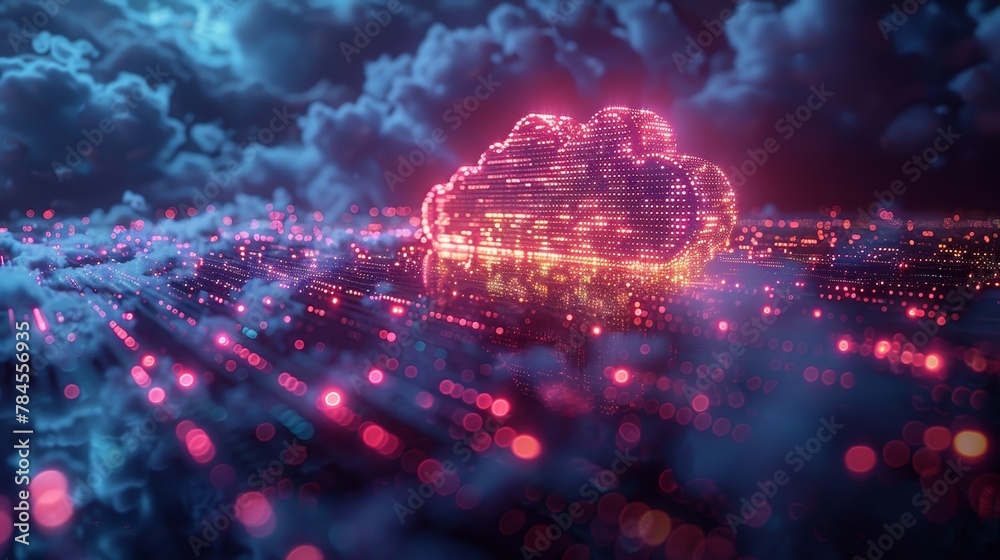 Poster Printed banner for cloud computing, internet storage, and computer networks. A database is displayed in an image skyscraper. A banner for electronic components and digital hardware is displayed as a