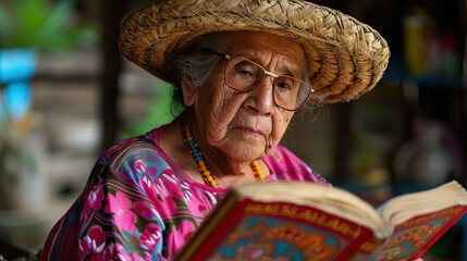 Legado Fiel: Mujer Mexicana Mayor con la Biblia, Transmitiendo la Sabiduría Espiritual.