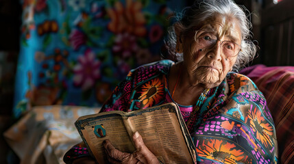 Luz Divina: Mujer Mexicana con la Biblia, Iluminando las Enseñanzas de la Fe.
