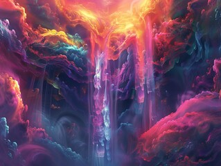 The backdrop showcases ethereal shapes and vibrant colors, embodying the themes of dreams, creativity, fantasy - obrazy, fototapety, plakaty