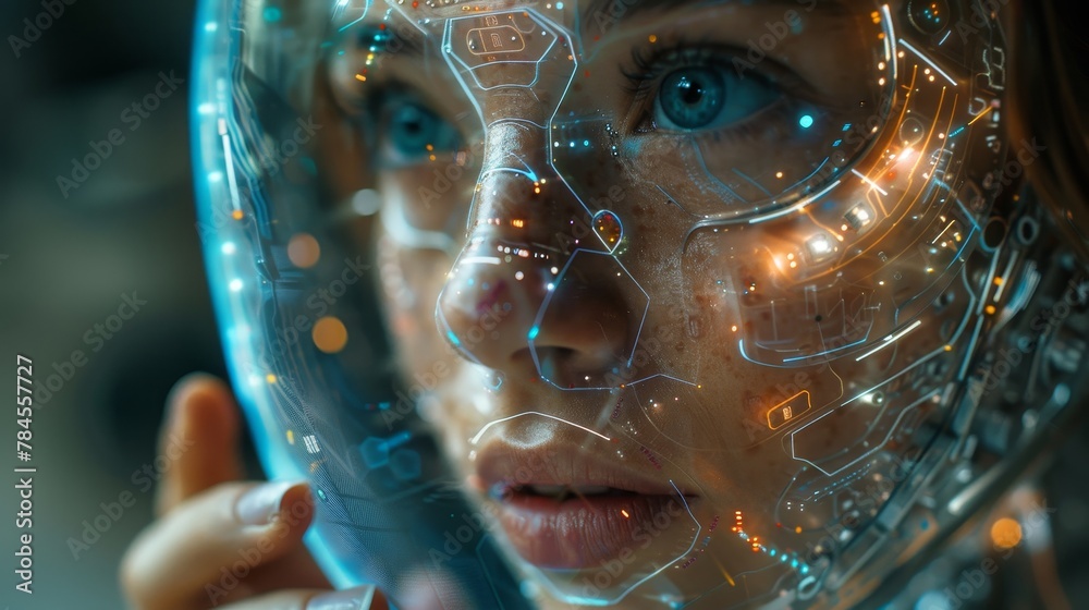Poster A robot with artificial intelligence holds a core of electronic brain. A cybernetic intelligence processor on the face of the robot is installed. A mechanical electronic machine acquires the mind of