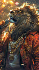 A cool lion MC dropping beats in the urban jungle