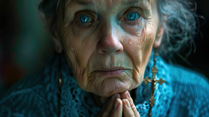 Celestial Connection: Woman with Rosary, Deepening Spiritual Bond.