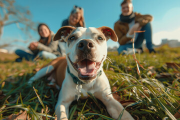 A dog with a family. World dog day.