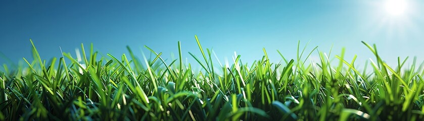 Obraz premium Low angle on grass, geometric abstract digital, bold lines and colors, impactful info design, copy space