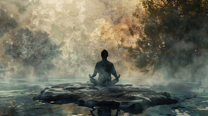 Sanctified Solitude: Person in Meditation, Seeking Spiritual Renewal - obrazy, fototapety, plakaty