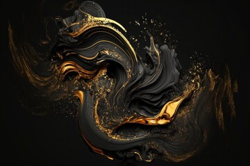 Dynamic black and gold abstract design with flowing textures and rich metallic accents, creating a sophisticated visual effect on a dark background