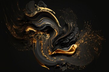Dynamic black and gold abstract design with flowing textures and rich metallic accents, creating a sophisticated visual effect on a dark background