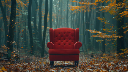 Solitude Seat: A Red Armchair in the Forest