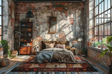 Interior of a industrial style bedroom