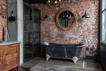 Interior of a industrial style bathroom