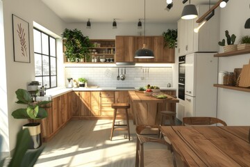 Interior of a cozy Scandinavian style kitchen