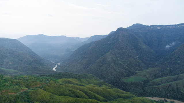 Aerial view of Beautiful mountain valley in nungba near rengpang village. Nature landscape image of manipur in india.