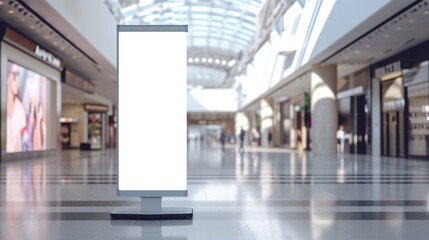 Roll up mockup poster stand in an shopping center or mall environment as wide banner design with blank empty copy space area - obrazy, fototapety, plakaty