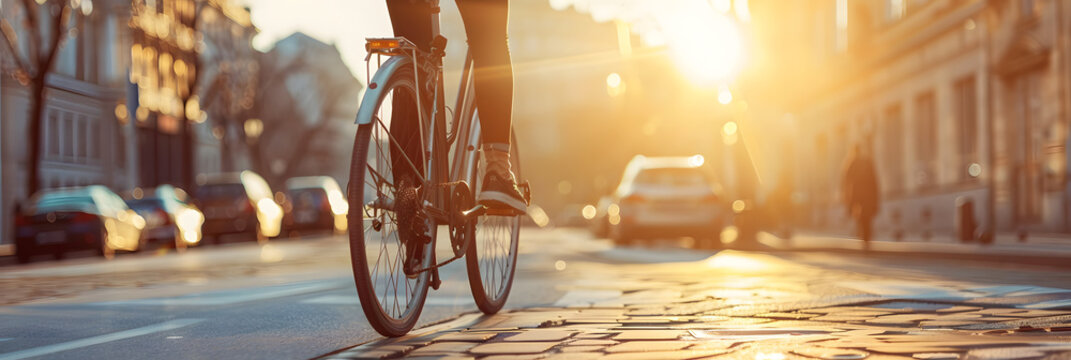 Bicycle commuting in a city, showcasing an eco-friendly lifestyle choice for sustainable urban living