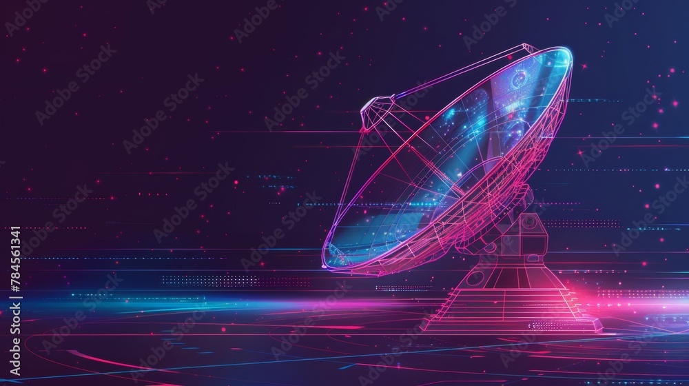 Aufkleber space signal propagation through a large satellite dish. satellite tv and radio equipment. linear te