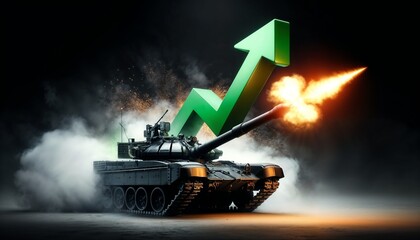Aggressive Market Growth, Tank Firing with Ascending Green Arrow