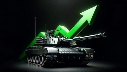 Rising Defense Spending, Tank with Upward Green Arrows