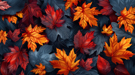 Autumn Aria: Seamless Leaf Fall Background - obrazy, fototapety, plakaty