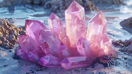 Mesmerizing Kunzite Crystal Cluster with Prismatic Reflections and Ethereal Glow