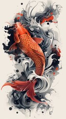 Vibrant Koi Fish in Swirling Japanese Tattoo Inspired