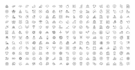 Mega set of ecology icons in trendy line style. Big set Icons collection. Vector illustration