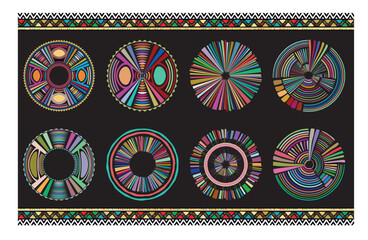 A vector illustration of cultural heritage through intricate, hand-painted tribal motifs, highlighting the rich cultural diversity and traditional craftsmanship of their ornate creations.