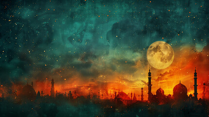 Fototapeta na wymiar Lunar Blessings: Ramadan Kareem Greeting Card