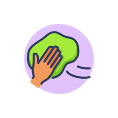 Dusting furniture line icon. Hands wiping dust with cloth outline sign. Cleanup, housekeeping, domestic work concept. Vector illustration for web design and apps