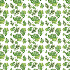 Fototapeta premium Watercolor seamless pattern with the image of grapes and a glass of wine 