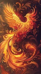 Captivating Fiery Phoenix with Vibrant Swirling Flames and Ornamental Designs