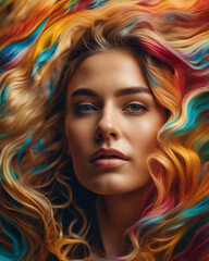 Portrait of Young Woman with Bright Wavy Hair