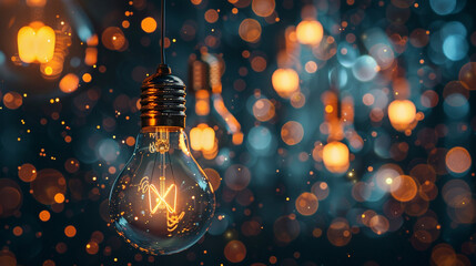 A dynamic composition featuring a cluster of light bulbs symbolizing different aspects of the economy, - obrazy, fototapety, plakaty