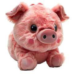 Front view of a rosy-cheeked piggy plushie isolated on a white transparent background - obrazy, fototapety, plakaty