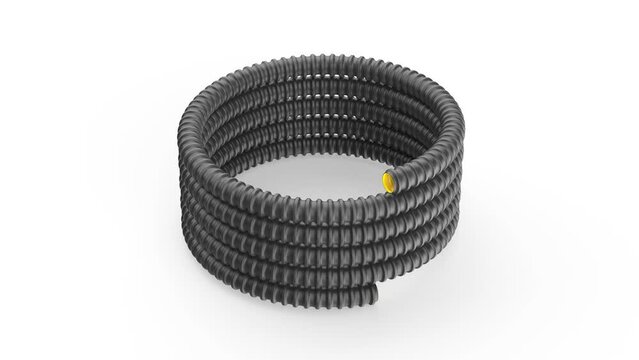 Roll of corrugated pipe on white background