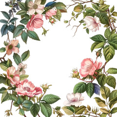 Floral border template, greeting card with flowers frame in watercolor style isolated on transparent background