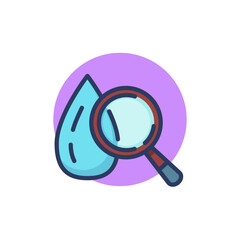 Water quality research line icon. Magnifying glass, test, drop outline sign. Fresh water for drink, aqua, healthcare concept. Vector illustration, symbol element for web design and apps