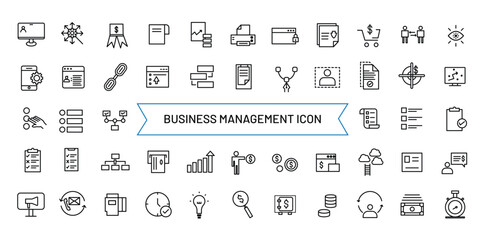 Business Management Icon Collection. Line Set contains such Icons as Vision, Mission, Values, Human Resource, Experience and more. Outline icons collection.