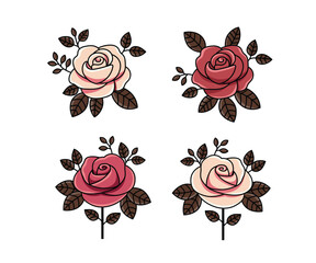 Vector hand drawn roses flower collection