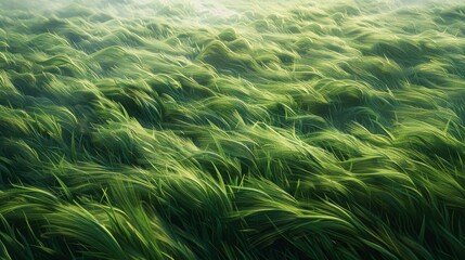 Field of Green Grass With Foggy Sky