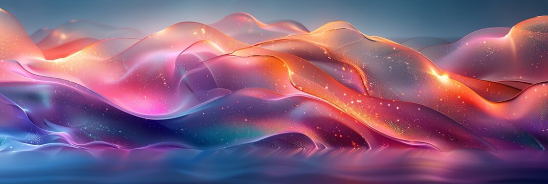 Abstract, intersecting arcs of light, makro, vivid tones of green and pink purple black, on a backdrop of swirling pastels, silky and smooth surface, minimalistic design, high detail, 3:1