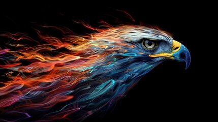 Majestic eagle in vibrant digital flames on a dark background